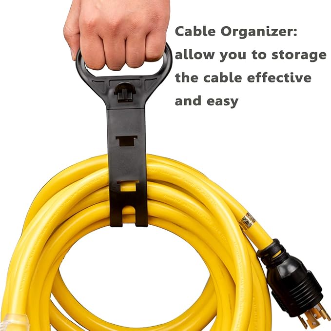 15FT Heavy Duty 3 Prong Generator Locking Power Cord NEMA L5-30P/L5-30R10 Gauge SJTW Cable 125V 30Amp Yellow Generator Lock Extension Cord with UL Listed…