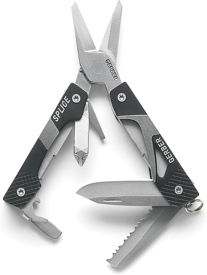 Gerber Gear Splice Pocket Knife EDC Multitool with Blade Scissors Screwdrive and Bottle Opener Black