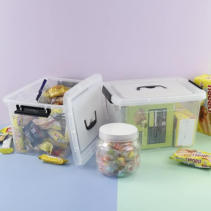 10 L Plastic Clear Storage Box Plastic Latching Box with Lid 6-PACK