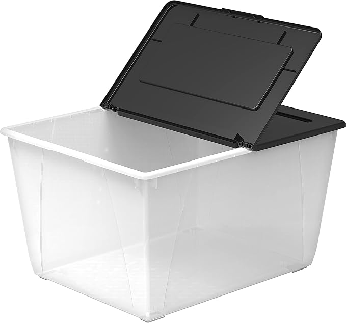 Storex 16 Gallon (60L) Storage Tote with Folding Lid 22.7 x 18.25 x 12.86 Inches Frost/Black 4-Pack (00900A04C)