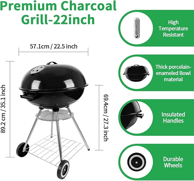 Charcoal Grill 22 Inch Outdoor Enamel Apple Shape Portable Camping Grill Barbecue Charcoal Bbg Kettle Grill