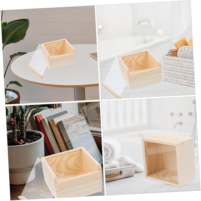 2pcs Acrylic Storage Box Sliding Lid Decorative Trinket Box Visible Wood Craft Storage Unfinished Wooden Jewelry Holder