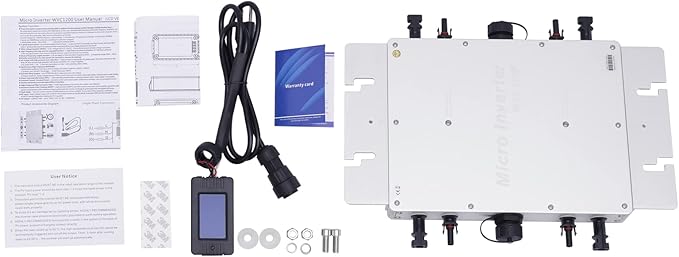 Solar Grid Tie Micro Inverter 1200W MPPT Waterproof Pure Sine Wave Inverter with LCD Display IP65 Solar Power Inverters for 30-36V Solar Panels &amp 36V Batteries