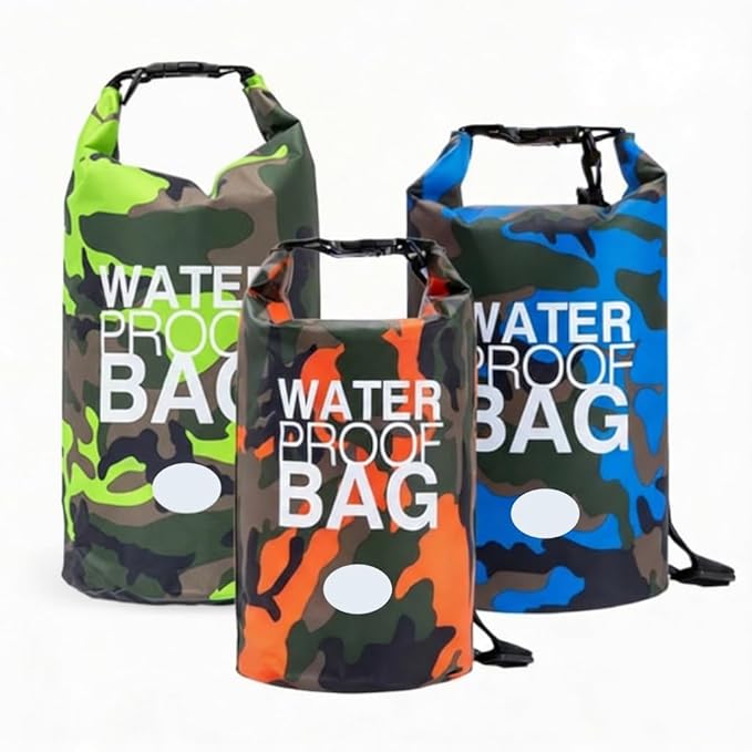 Waterproof Dry Bag Set of 3 (15L 20L 30L) - PVC Roll Top Dry Bags Waterproof - Backpack for Kayaking Camping Beach &amp Travel (Camouflage Orange Dark Blue Green)