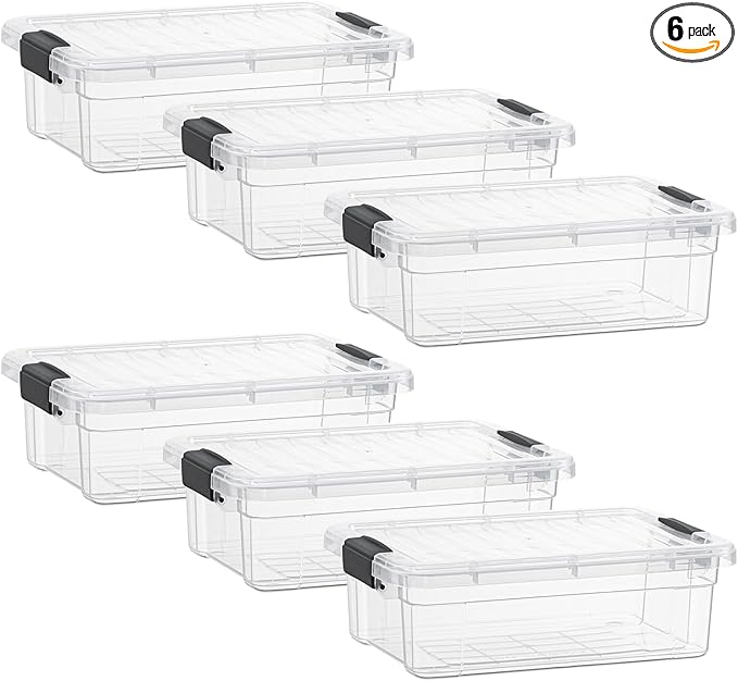 Superio Storage Bins with Lids- 6 Pack 7.4 Qt Clear Boxes for Organizing Stackable Plastic Containers- BPA Free Non-Toxic Odor Free Organizer for Home Office Dorm