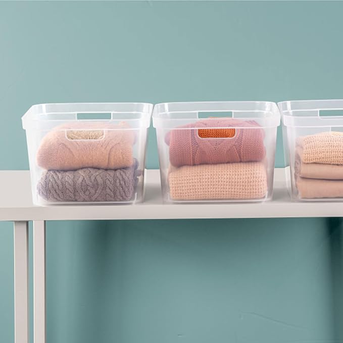Sterilite 8.25x12.25x15 Inch Modern Polished Storage Bin w/Comfortable Carry Through Handles &amp Banded Rim for Household Organization Clear (6 Pack)