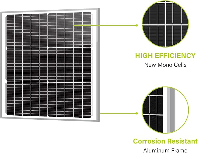 Newpowa 50W 10BB Mono Solar Panel 50 Watts Monocrystalline Module with 3ft Connectors for RVBoatHome Off Grid System