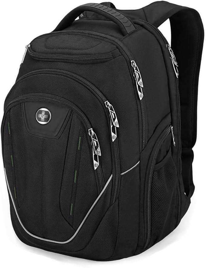Swissdigital Design Large Travel Backpack For Men TSA-Friendly Business Laptop Backpack USB Charging PortRFID Protection Tech Backpack Fits 15.6Inch Laptop Black/Green | J16BTF-21