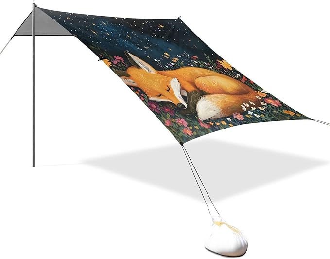 ALAZA Fox Sleeping Flowers Beach Tent Sun Shelter Portable Canopy Sunshade for Outdoor Camping Picnics Backyard Fun 10x9 ft