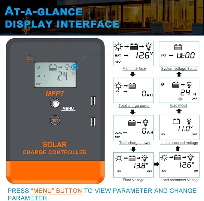 40amp Solar Charge Controller mppt 12V 24V AUTO Solar Regulator w/LCD Display for Lead-Acid Lithium Input 60~960W 100V Solar Power MPPT 40a Charger