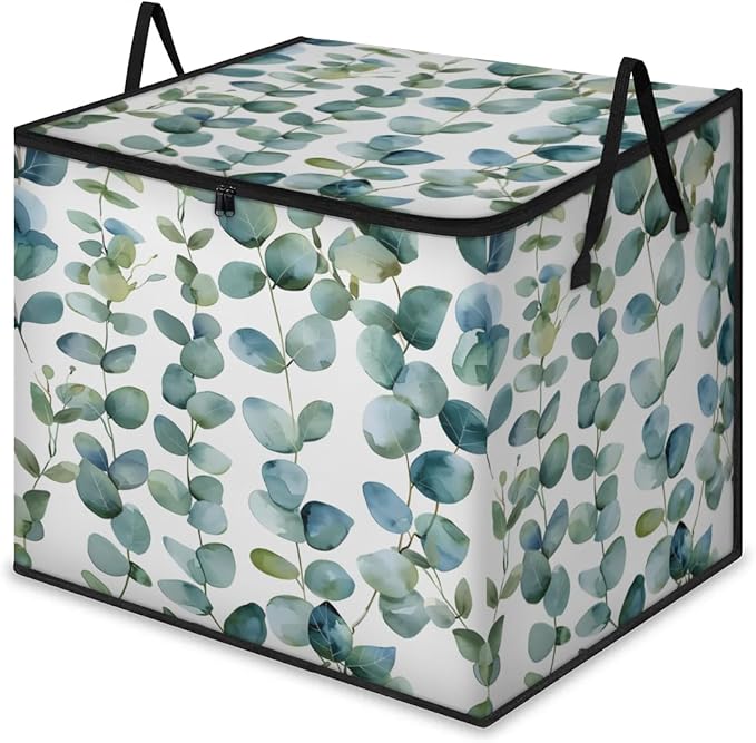 XL Large Clothes Storage with Lid Handle Eucalyptus Leaf Large Thick Clothes Blanket Storage Containers for Organizing Bedroom Closet Comforter Organization Storage Sage Green Spring