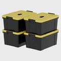 95Qt*4 Durabilt Flip Lid Stackable Heavy Duty Tough Storage Container Tote Plastic Storage Bins Storage Box Black Base with Yellow Lid (4 Pack)