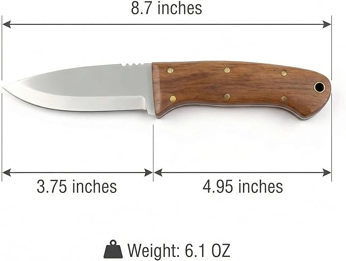 3.74 inches Bowie Knife Full-tang D2 Steel Fixed Blade Walnut Handle Hunting Knife with Leather for Camping Hiking Survival