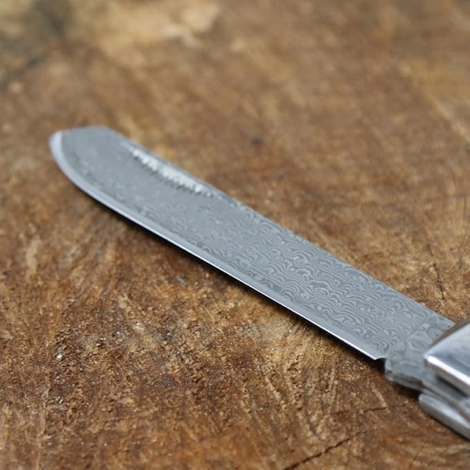 WHISKEY BENT HAT CO. Traditional Trapper Folding Pocket Knife 4.125 Closed Length 440C Stainless Steel Blades (Spring Branch - Damascus Blades)