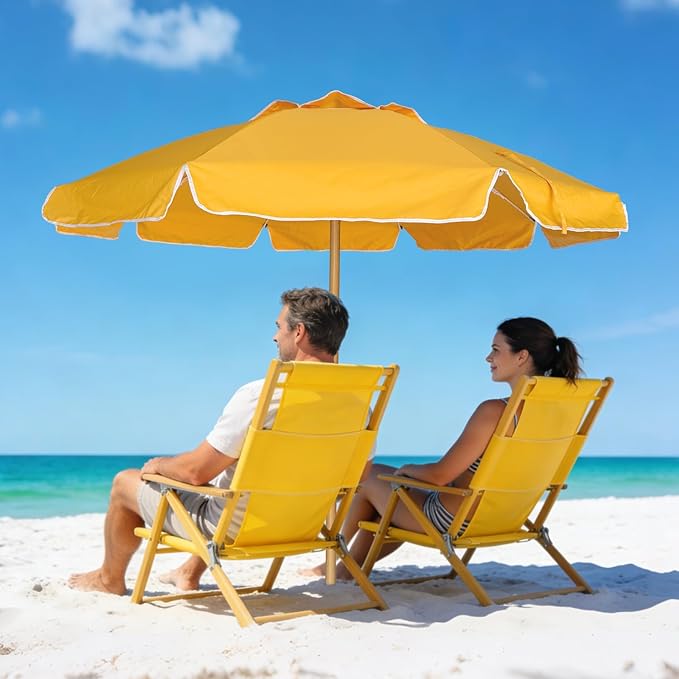 AMMSUN 7.5ft Heavy Duty High Wind Beach Umbrella Commercial Grade with Air Vent Ash Wood Pole &amp Carry Bag UPF 50+ Sun Protection for Patio Garden Pool Backyard Yellow