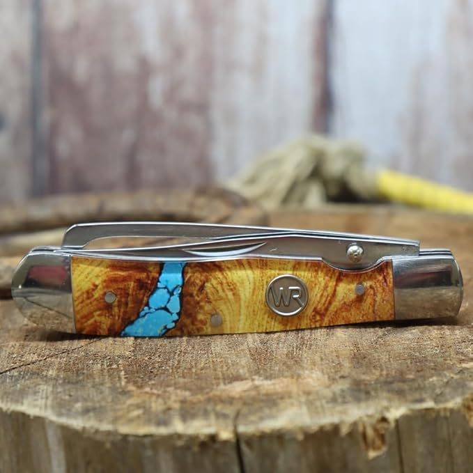 WHISKEY BENT HAT CO. Trapper Folding Pocket Knife with Hoofpick 4.125 Closed Length 440C Stainless Steel Blades (Turquoise River)