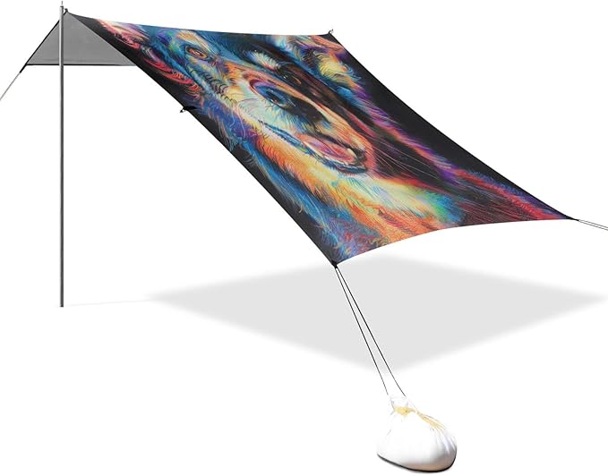 ALAZA Dog Crayon Drawing Beach Tent Sun Shelter UPF50+ Protection Beach Shade Canopy w/ 4 Sandbags for Outdoor Camping Fishing Backyard Fun Picnic 10x9 ft
