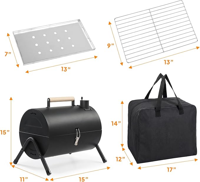 VINGLI Portable Double Sides Charcoal Grill Thermometer &amp Wooden HandleStorage Bag Multi-functional Metal Compact Tabletop BBQ Outdoor Charcoal Grill for Camping Travel Picnic Patio