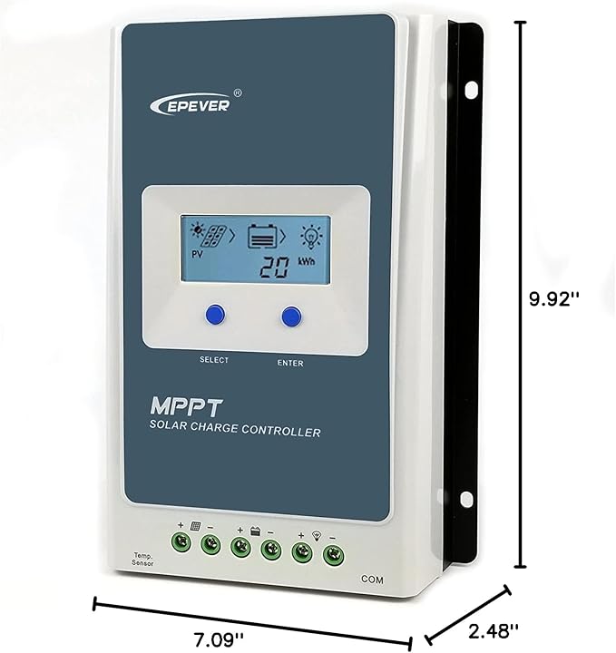 EPEVER 40A MPPT Solar Charge Controller 12V/24V Auto Negative Grounded 40A Solar Regulator Support Batterless Run and fit for Lead-Acid and Lithium Battery