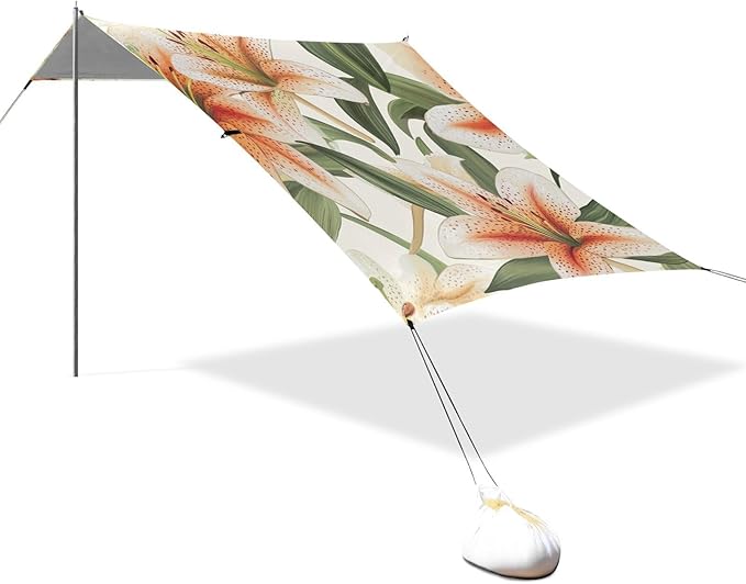 ALAZA Beautiful Lily Summer Flowers Beach Tent Sun Shelter Portable Canopy Sunshade for Outdoor Camping Picnics Backyard Fun 10x9 ft