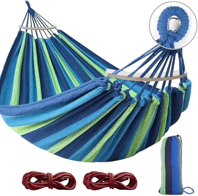 MOSFiATA Hammocks Portable Camping Hammock Upgraded 550lb Comfortable Fabric Hammock with Two Anti Roll Balance Beam and Sturdy Tree Straps for Camping Patio Backyard Outdoor （Blue Green）