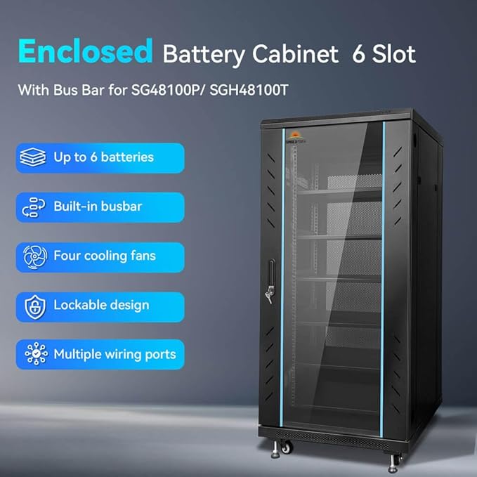 SUNGOLDPOWER Enclosed Battery Cabinet 6 Slot with Bus Bar for Lithium BatteryHome Solar and Energy Storage (Enclosed Battery Cabinet)