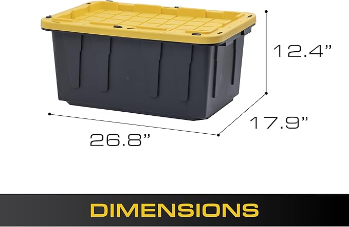 BLACK &amp YELLOW 17-Gallon Heavy Duty Storage Bins with Lids Stackable Plastic Storage Bins with Weather-Resistant Design Home Organization 2 Pack (12.5H x 18W x 26.9D)