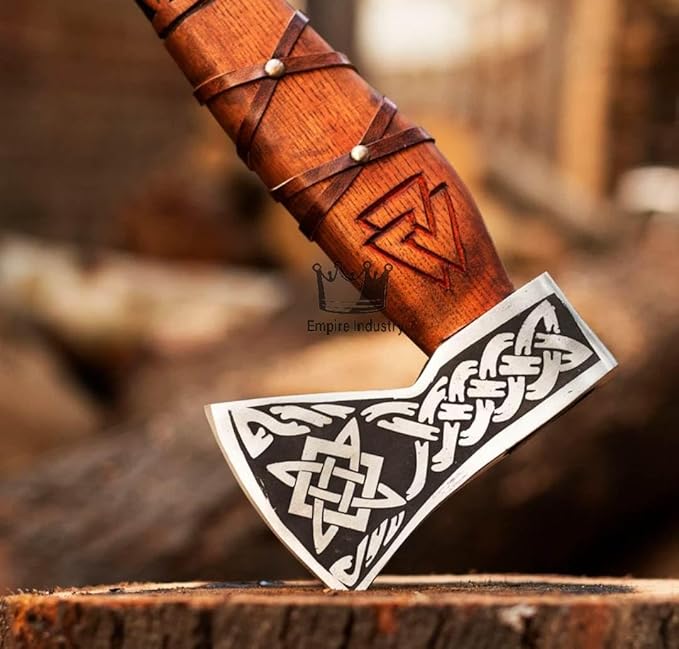 Handmade High Carbon Steel Ragnar Viking Valhalla Axe with Sheath - Viking Hatchet - Hunting Axe - Rose Wood Handle by Empire Industry