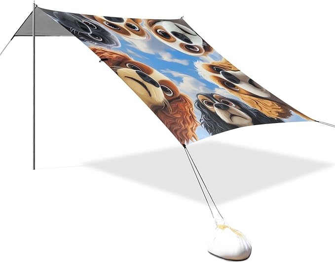 ALAZA Dog Faces Beach Tent Sun Shelter Portable Canopy Sunshade for Outdoor Camping Picnics Backyard Fun 10x9 ft
