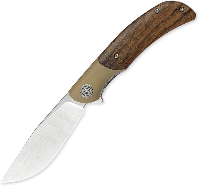 Petrified fish PFP09 Hourglass Folding Knife3.54 K110 Steel Satin Blade 3.88oz Titanium and Sandalwood Handle Pocket knife for Camping Outdoor EDC (Sandalwood Satin)