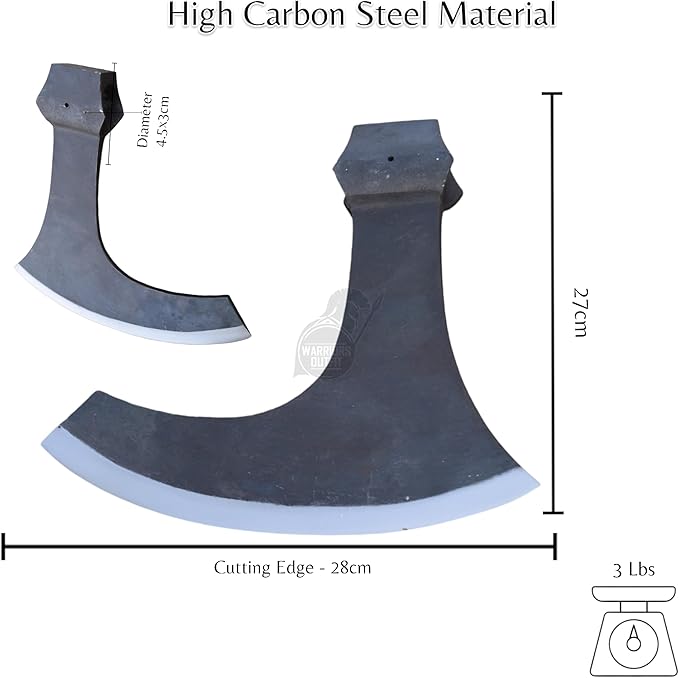 Large Size Hand Forged Medieval Center Hole Axe Head for Wood Chopping Camping | High Carbon Steel 27cm Length 28cm Cutting Edge 3 Lbs Weight | Outdoor Survival Tool