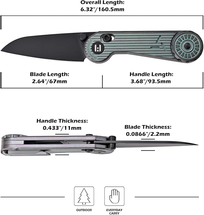 Hightron EdgePlay Premium Fidget Knife 2.64 M390 Blade Titanium Handle Axle Lock Knife with Thumb Stud Opener and Pocket Clip Utility EDC Knives with Playful Gear for Men Women Green