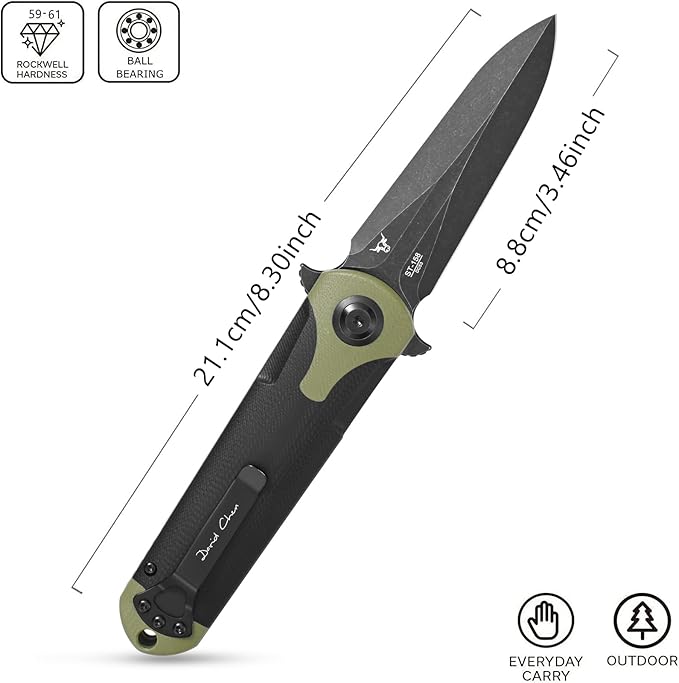 Sitivien ST158 Folding Pocket KnifeTitanium Plating Black Stonewashed DC53 Steel Blade with G10 Handle Chinese Zodiac Series EDC Tool Knife for Outdoor CampingHikingHuntingFishing(Black+Green) …