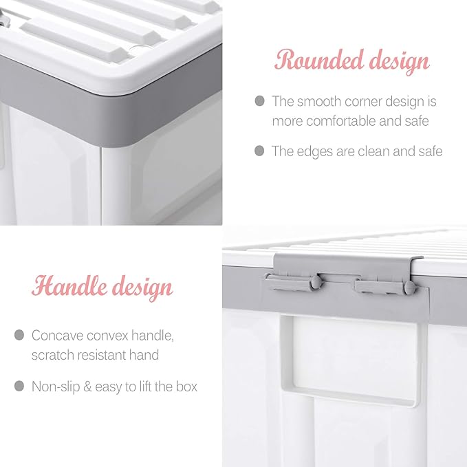 Collapsible Storage Bins with Lids 30L Folding Plastic Stackable Utility Crates 2-Pack Durable Containers for Home &amp Garage Organization - Oyster White