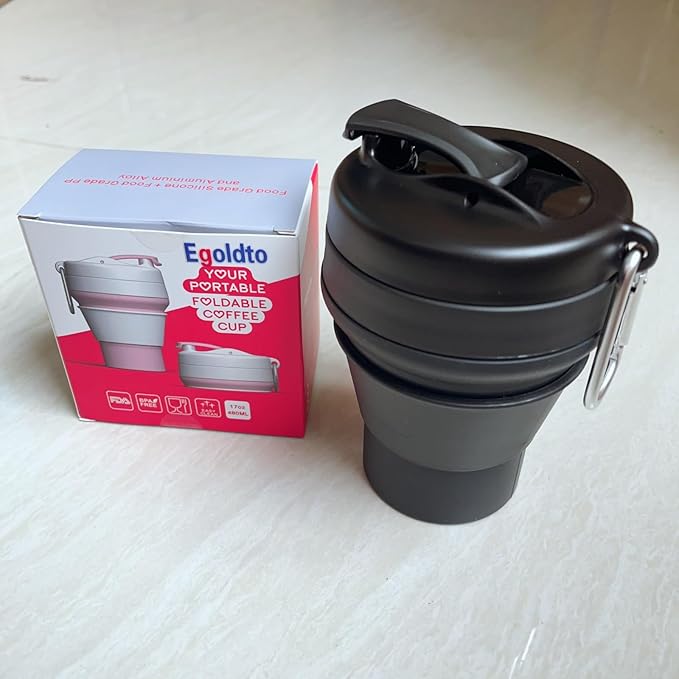 Collapsible Coffee Cup 2 Pack 16 OZ 480ml Silicone Travel Folding Cup Leak Proof BPA Free Portable Cup Travel mug with Lids for Camping hiking