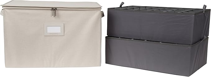 Covermates Keepsakes Adjustable Zip-Top Storage Box FlexGrid Organizer Compartments Heavy Duty Polyester Stackable Design ID Window Reinforced Handles Beige Heather