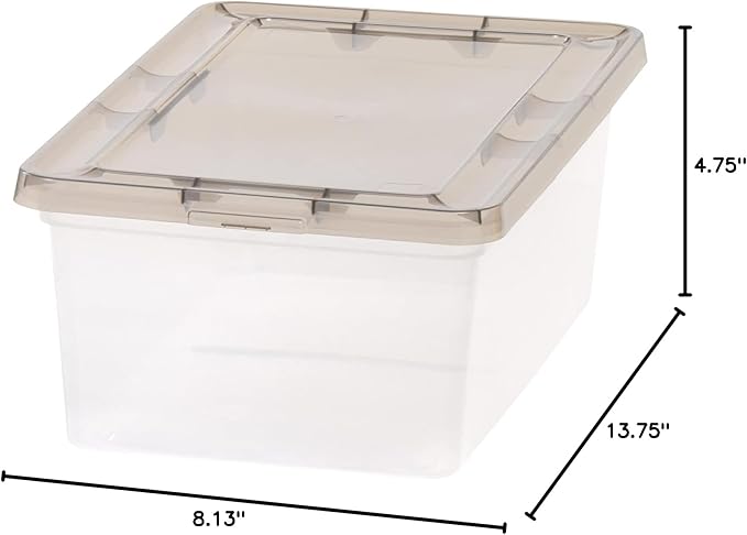 IRIS USA 12-Pack Storage Bins with Lids 7 Quart Shoe Boxes Stackable Containers Organize Shoes Closet Shelves Classroom Organization Teacher Tools Game Storage - Clear/Smoke - BPA-Free Plastic