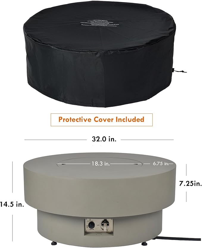 32-inch Outdoor Gas Fire Pit Table with Natural Gas Conversion Kit 50000BTU Propane Gas Fire Pits for Outside Patio w/Round Burner Lid Glass Rocks Cover