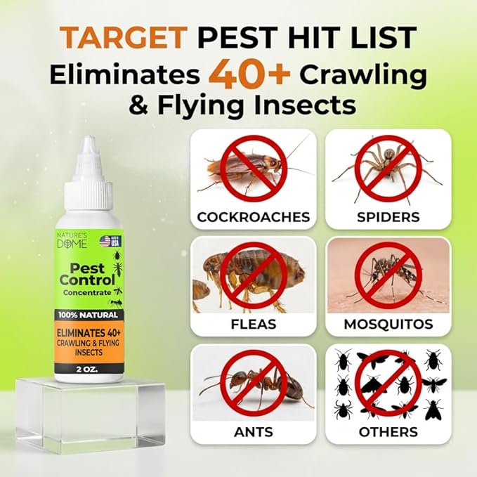 Nature’s Dome Pest Control Concentrate Spray 2 Oz (Pack of 2) | Eco-Friendly Bug &amp Ant Spray – Each Bottle Makes 16 Oz | Bug Spray for Fleas Ticks &amp Mosquitoes | Safe for Pets &amp Kids