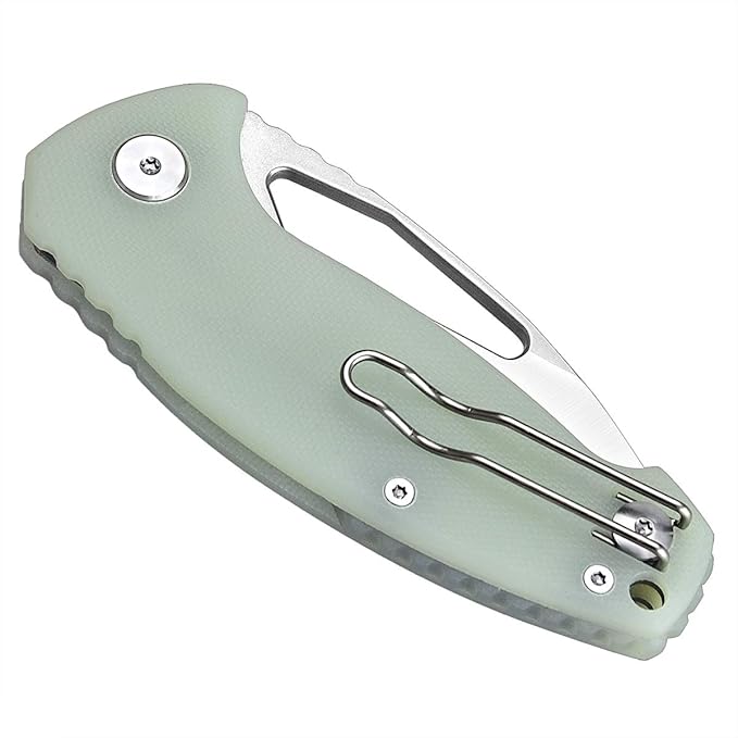 Harnds Seal CK6120 Folding Knife with Aus-8 Steel Blade Pocket Knife with G10 Handle Pocketclip (Transparent cyan)