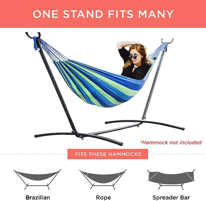 Double Hammock Stand Only Steel Adjustable Hammock Bed with Stand 2 Person Heavy Duty Portable Hammock Stand with Carrying Case for Outdoor Indoor