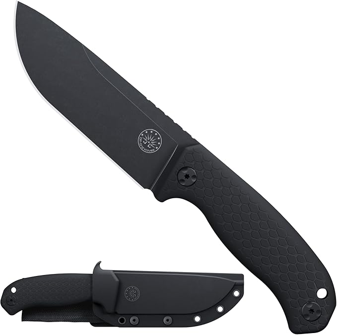 Off-Grid Knives - TRACKER-X3 Fixed Blade Knife Cryo D2 Blade Steel G10 Scales Kydex Sheath OG Lo-Pro Belt Attachment Camping Bushcraft Hunting Survival (Blackout)