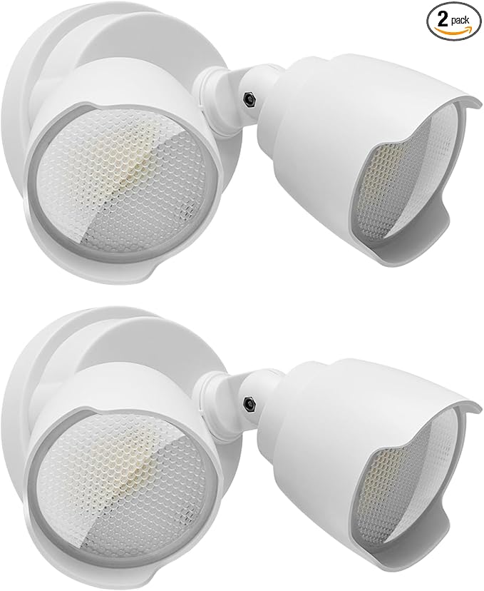2 Pack 15W LED Flood Light Outdoor 1500 Lumen Exterior Security Lights 3000K/5000K Light IP65 Waterproof Dual-Head Wall/Eave Mount Flood Light Energy Saving for Garage Patio Yard (White)