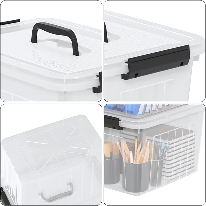 4-Pack 18L Clear Plastic Storage Boxes Bins Containers with Lids and Handles Medium 15.35 x 11.1 x 9.25 Inches BPA Free