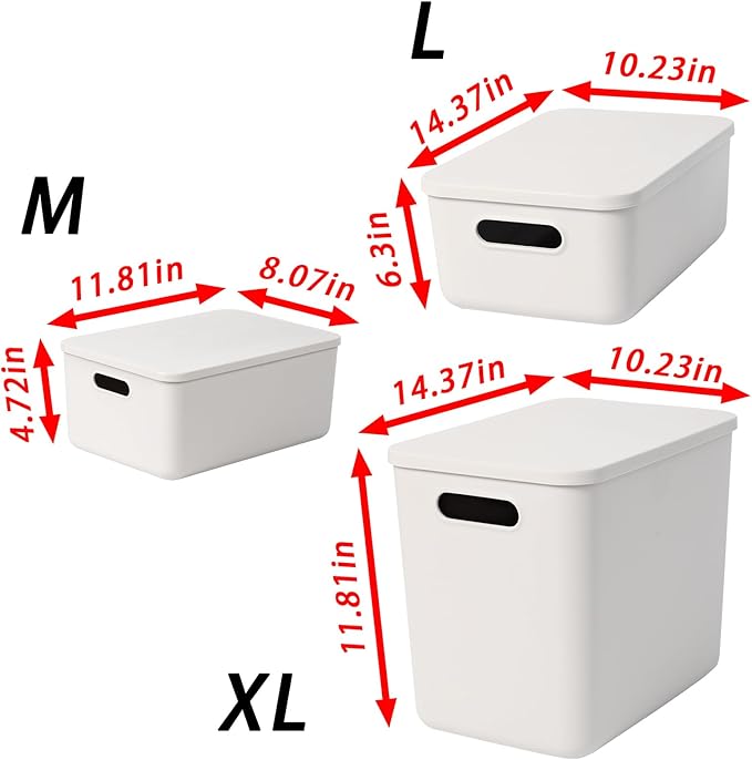 Plastic Storage Bins with Lid White Stackable Storage Basket Organizer Box Sturdy Containers Organizing Lidded Bins for Shelves Cabinet Desk Pantry Bedroom Book Toys (gray 6L+2M)