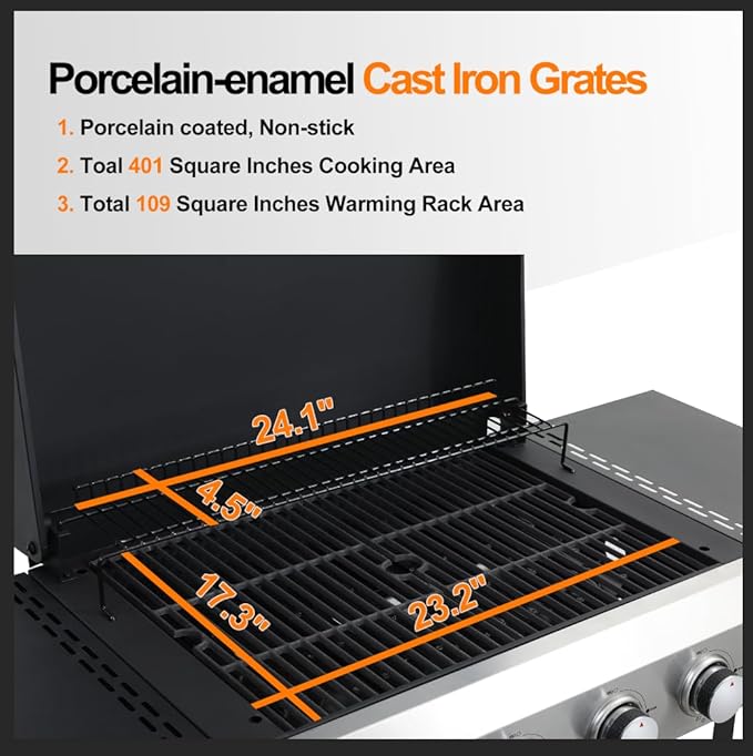 4-Burner Flat Top Propane Gas Grill Stainless Steel Griddle Combo with Foldable Side Table 49200 BTU Outdoor BBQ Grill Porcelain-Enameled Cast Iron Grids for Backyard Patio Cooking
