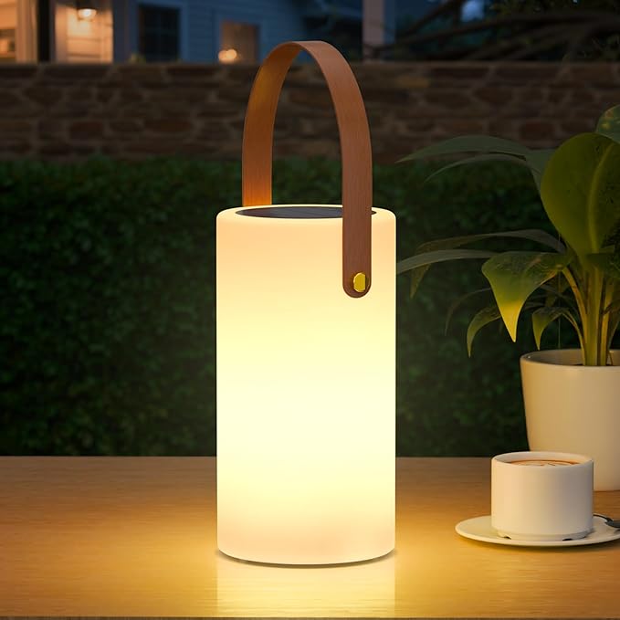 Portable Solar Table Lamp 2 in 1 Charging Outdoor Lantern with Remote RGB Cordless Lights Water-Resistant IP44 for Patio Terrace Camping Garden Balcony