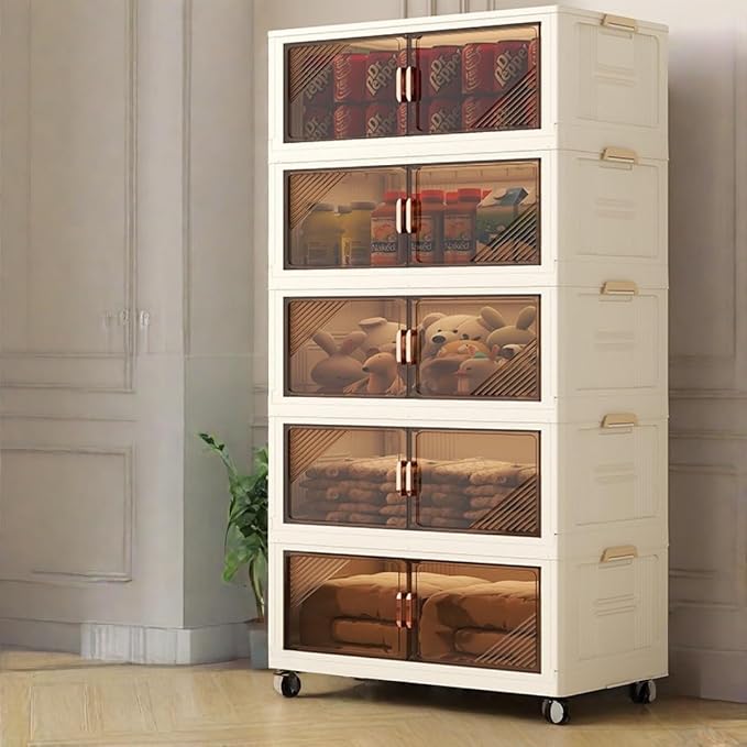 Storage Bins Stackable Folding Plastic Storage Containers with Clear Lids Multi Layer Organizer for Home Dorm Office Closet Bedroom Living Room
