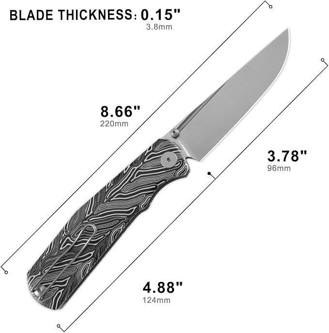 Petrified fish PFP14 Lis Folding Knife3.90 10Cr15CoMov Steel Stonewashed Blade G10 Handle Pocket Knife for Camping EDC Outdoor (White Stonewashed)