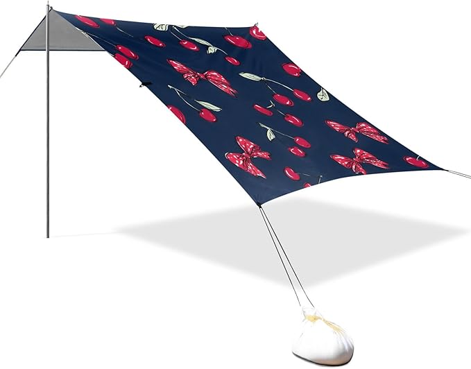 ALAZA Cherry Red Polka Dot Bow Pattern Beach Tent Sun Shelter Portable Canopy Sunshade for Outdoor Camping Picnics Backyard Fun 10x9 ft